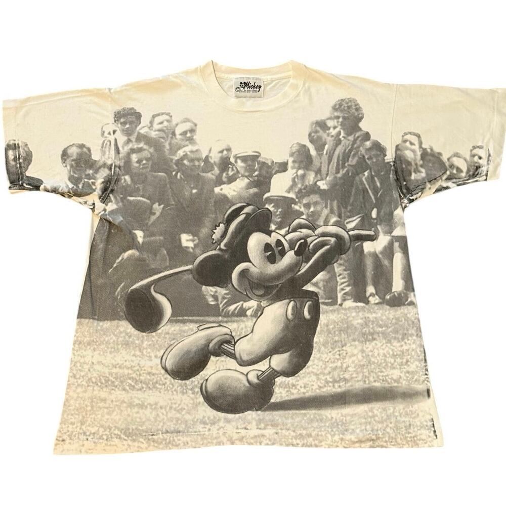Vintage 90s Mickey Mouse Golfing AOP Jerry Leigh Single Stitch Shirt XL